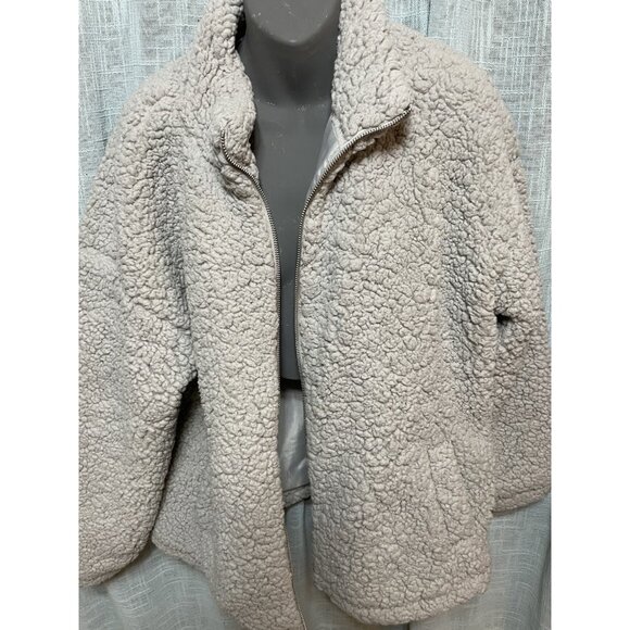 Maurices XL Teddy Bear Jacket Lined Gray Sherpa Zipped Drawstring - Picture 11 of 16